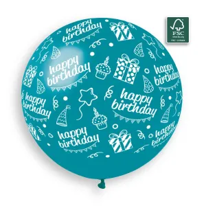 068   Turquoise  Happy Birthday  Print  31in 1 Solid Color