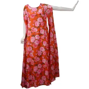 1960s Stella Fagin Rose Print Gown