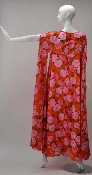 1960s Stella Fagin Rose Print Gown