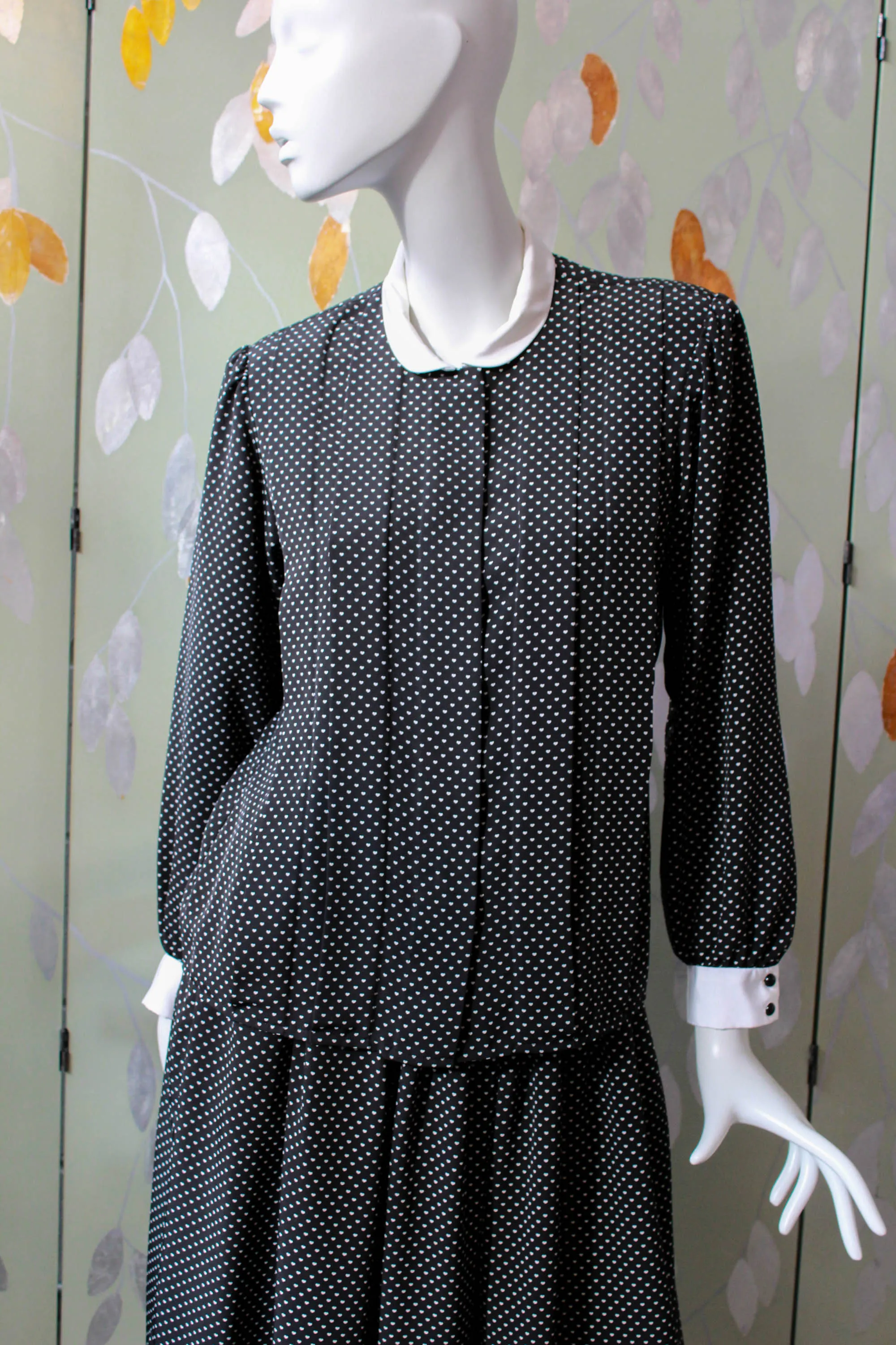 1980s Heart Print Blouse and Skirt Set, Waist 27"