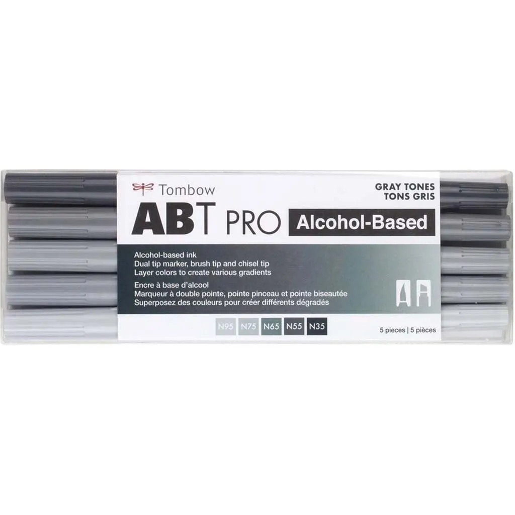 ABT PRO Brush Marker Set of 5 Color Gray Tones