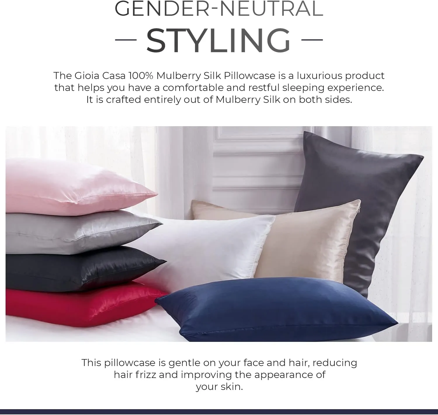 Anti-Wrinkle Hypoallergenic Mulberry Silk Pillowcase - Gioia Casa