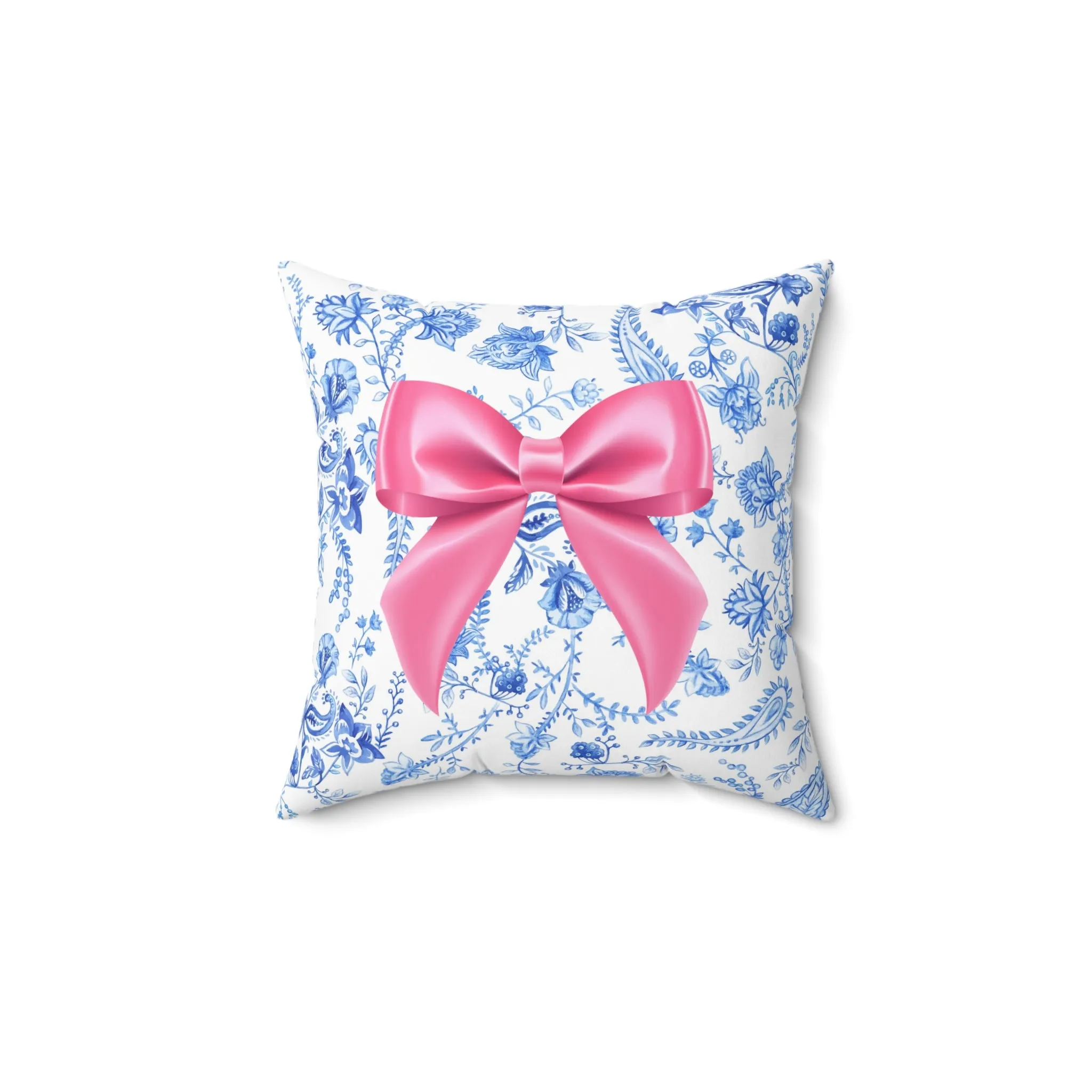 Blue & White Floral Chinoiserie Aesthetic with Pink Bow