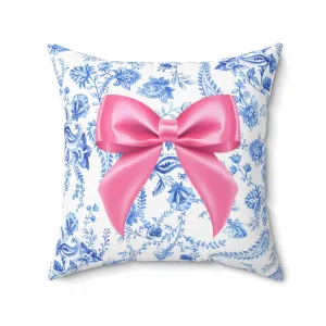 Blue & White Floral Chinoiserie Aesthetic with Pink Bow