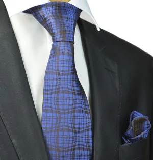 Blue and Black Silk Tie and Pocket Square