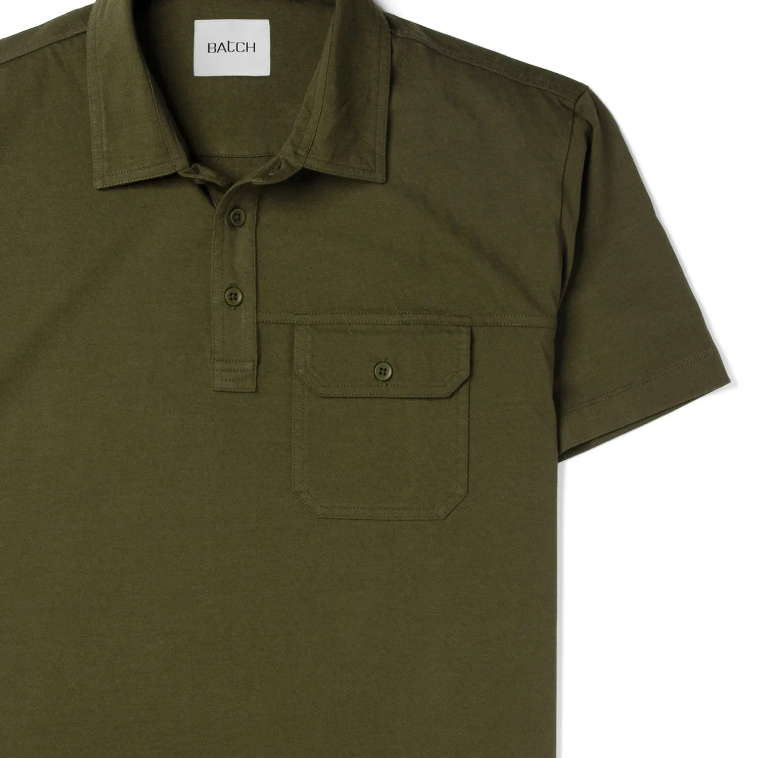 Builder Short Sleeve Polo Shirt –  Olive Green Cotton Jersey