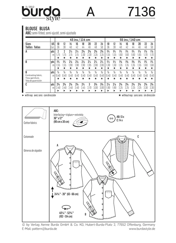 Burda 7136 Blouse Sewing Pattern