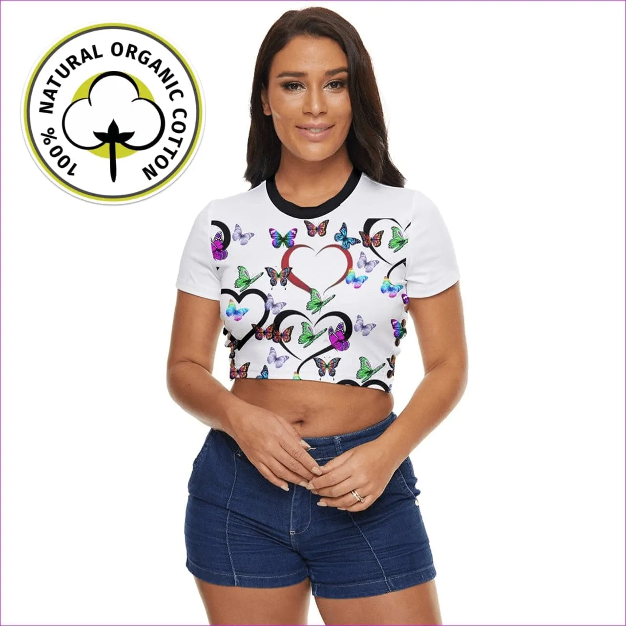 Butterfly Love Side Button Cropped Tee