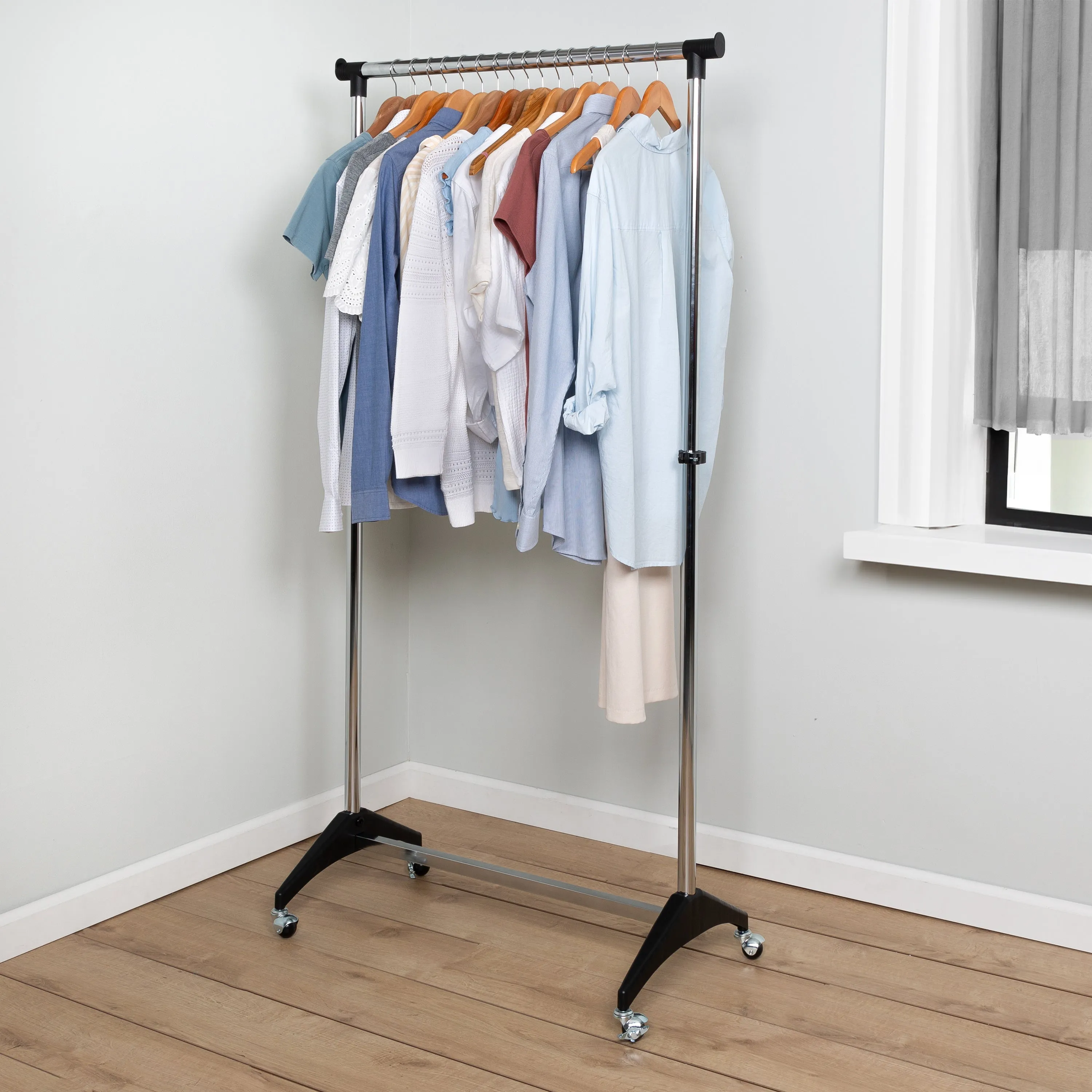 Chrome/Black Adjustable Rolling Clothing Rack