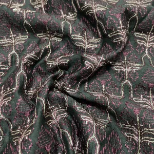 Classic Black Traditional Thread Embroidery Chanderi Silk Fabric