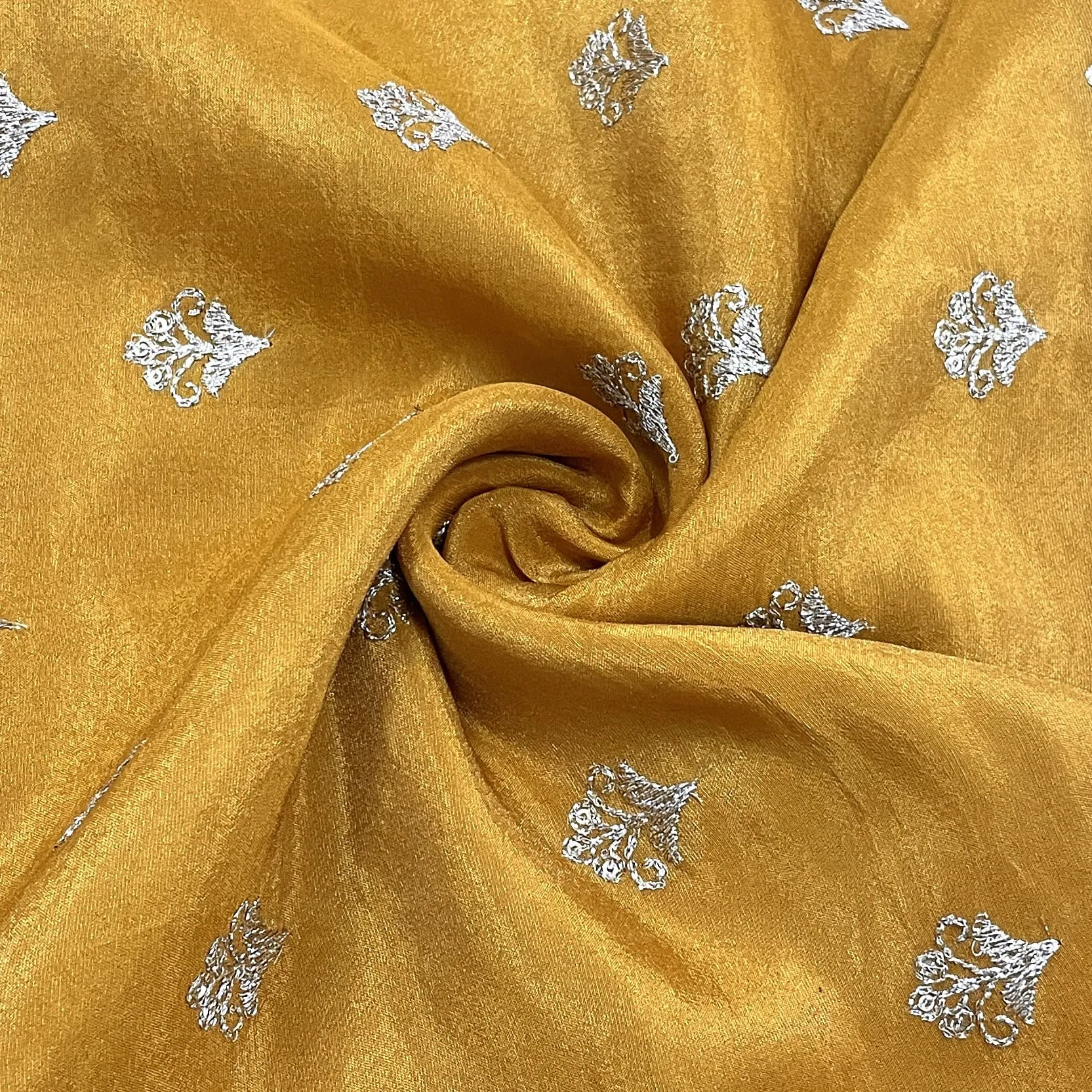 Classic Mustard Yellow Floral Buti Zari Embroidery Tissue Organza Fabric