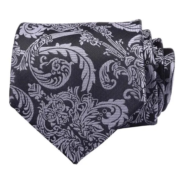 Classy Men Black & Silver Paisley Silk Necktie