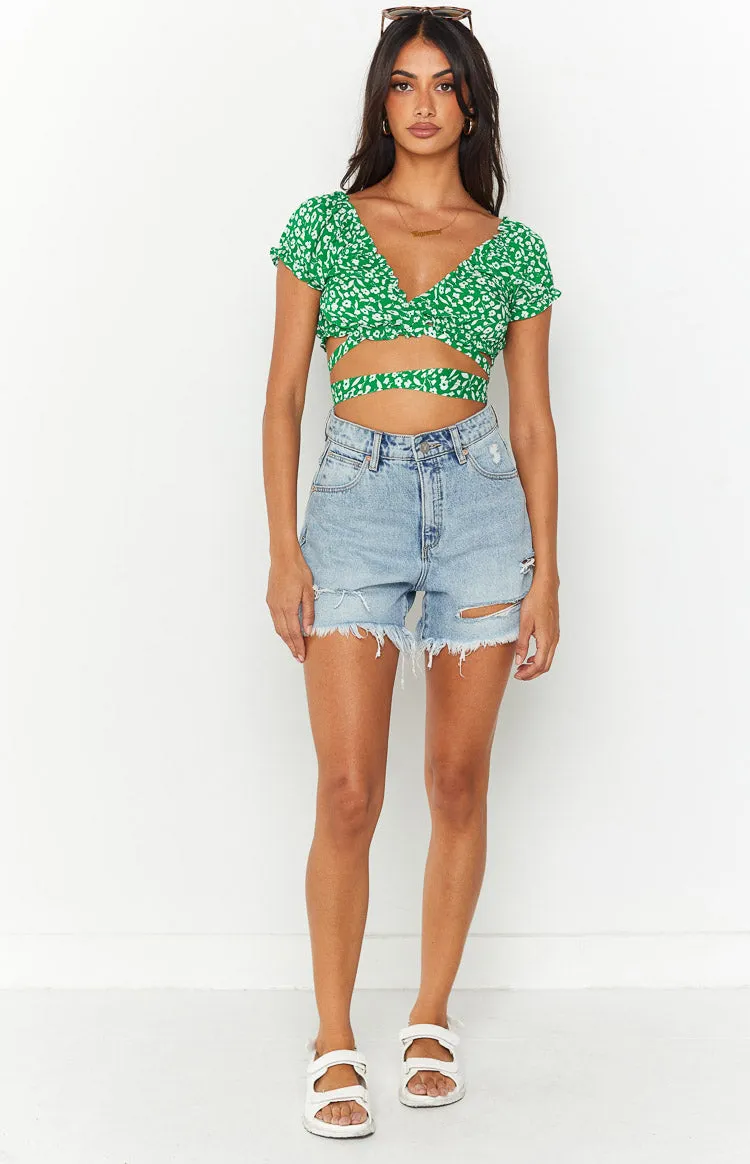 Colette Green Floral Crop Top