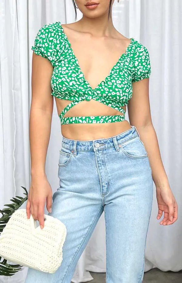 Colette Green Floral Crop Top