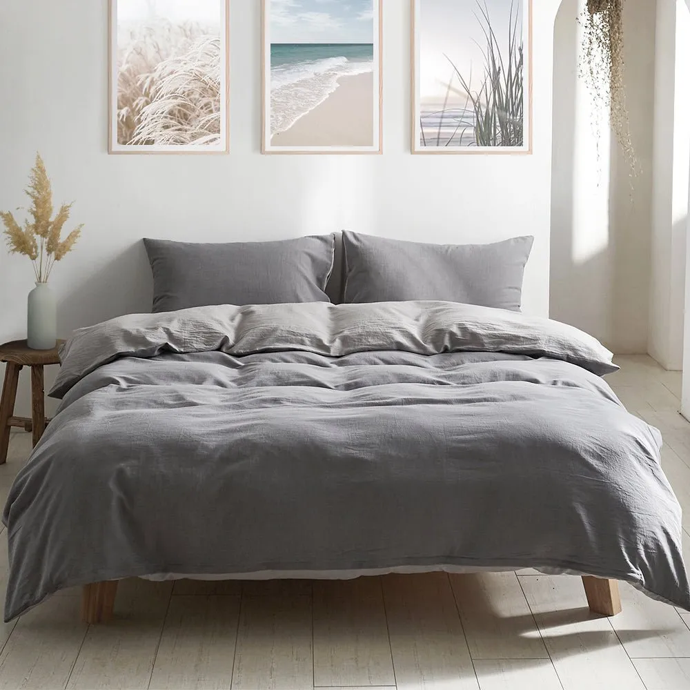 Deluxe Duvet Cover Quilt Set Queen Flat Cover Pillow Case Grey Inspired