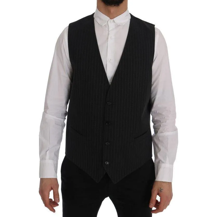 Dolce & Gabbana Elegant Gray Striped Men's Waistcoat Vest