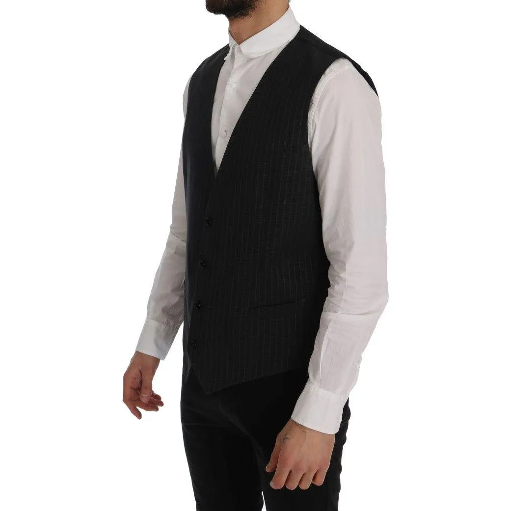 Dolce & Gabbana Elegant Gray Striped Men's Waistcoat Vest