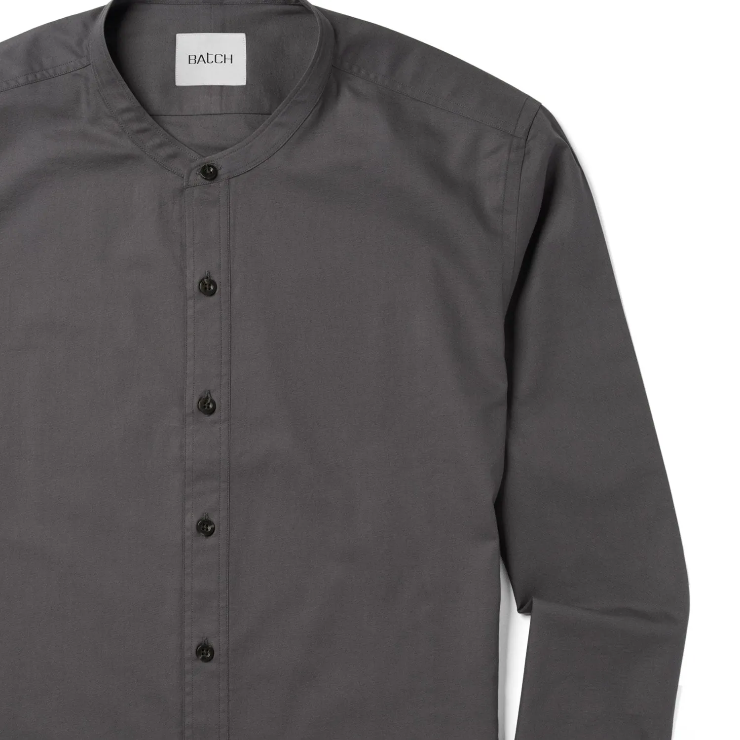 Essential Band Collar Button Down Shirt - Slate Gray Cotton Twill