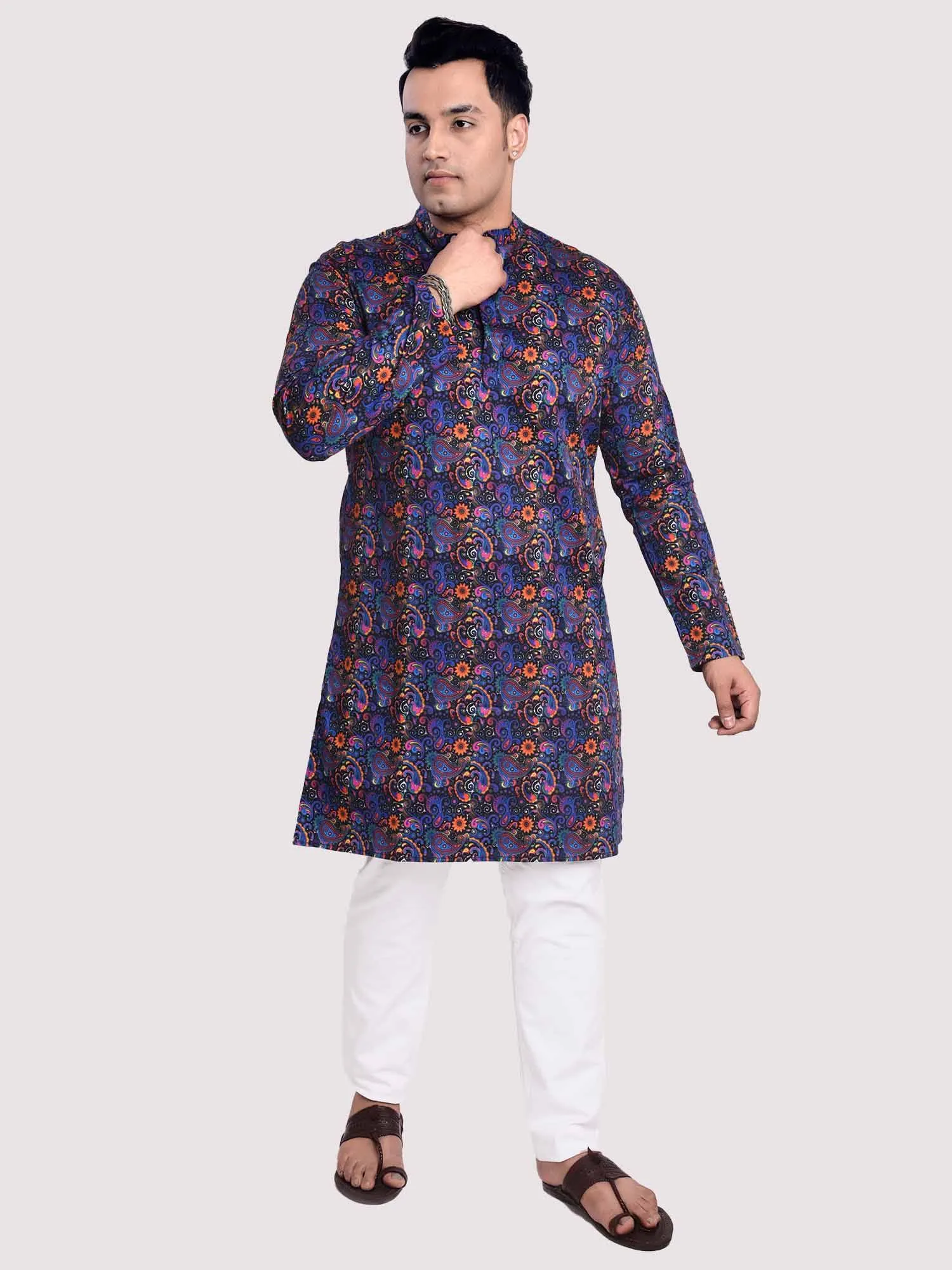 Floral Hues Digital Printed Kurta Men's Plus Size