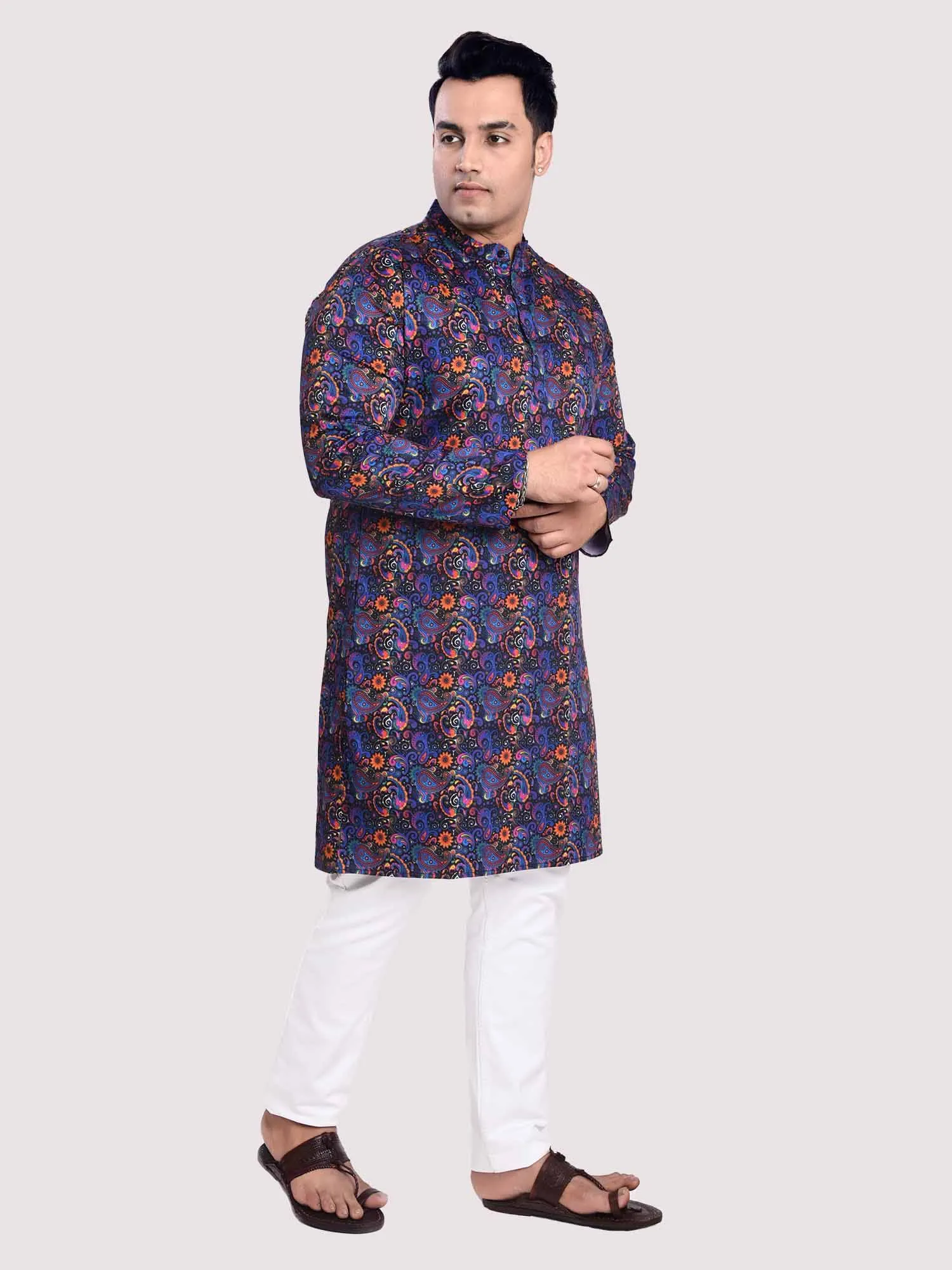 Floral Hues Digital Printed Kurta Men's Plus Size