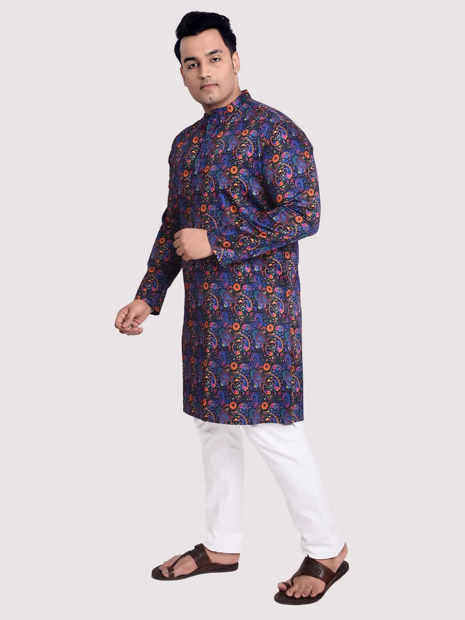 Floral Hues Digital Printed Kurta Men's Plus Size