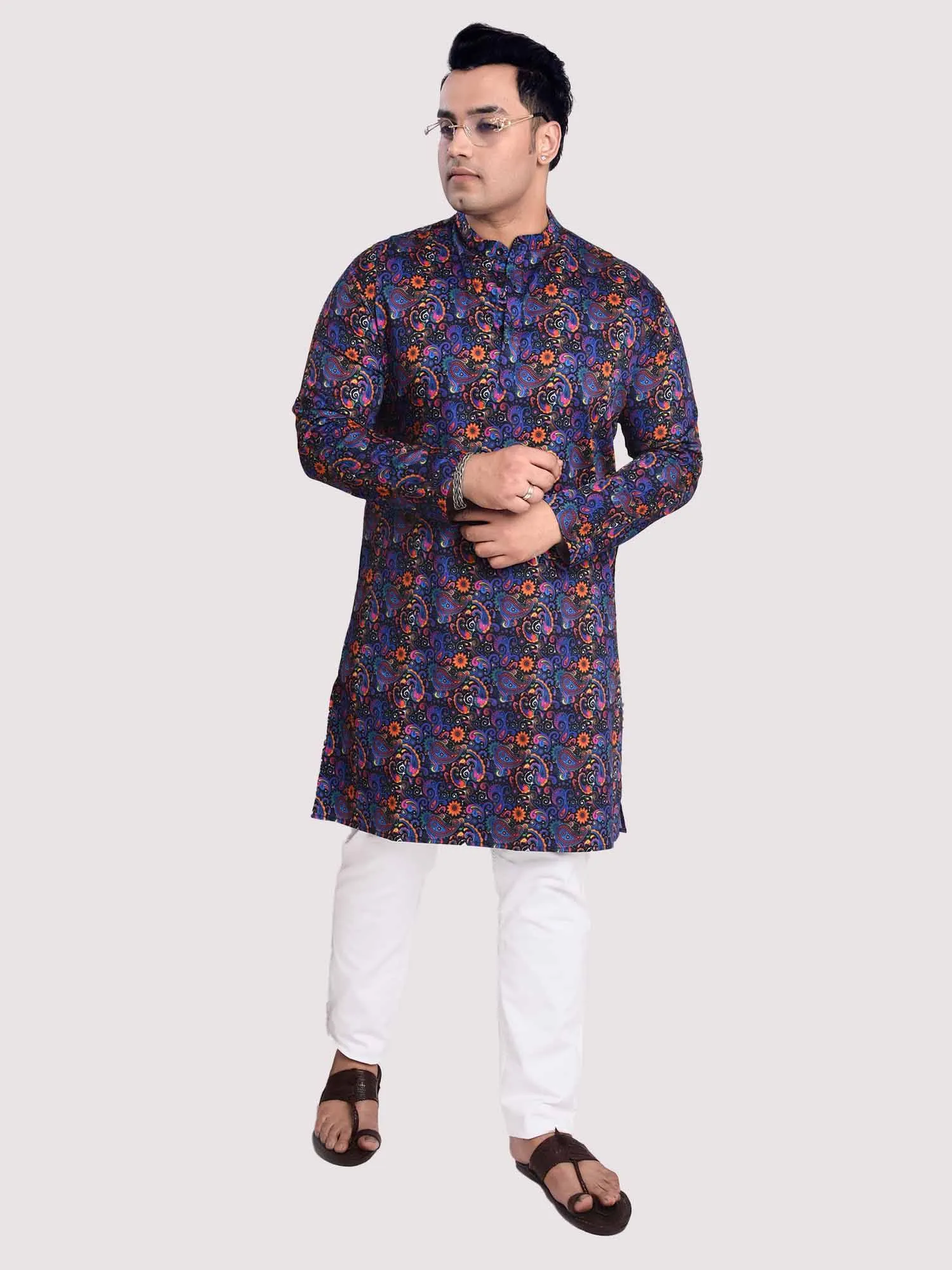 Floral Hues Digital Printed Kurta Men's Plus Size