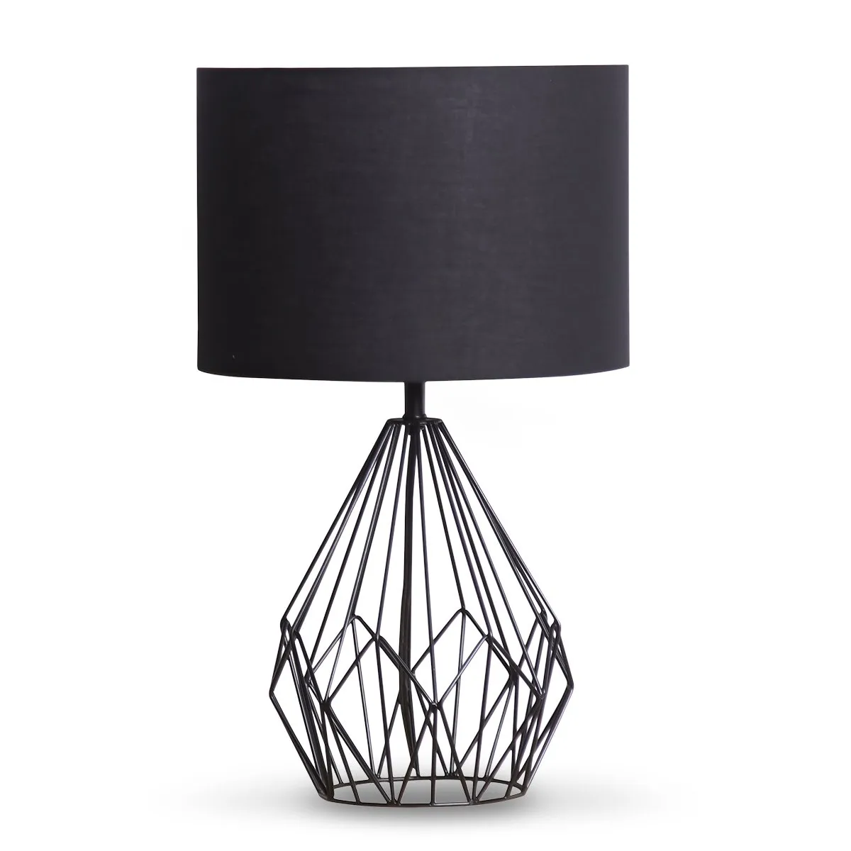 Geometric Black Table Lamp, Black Drum Shade - Sarantino