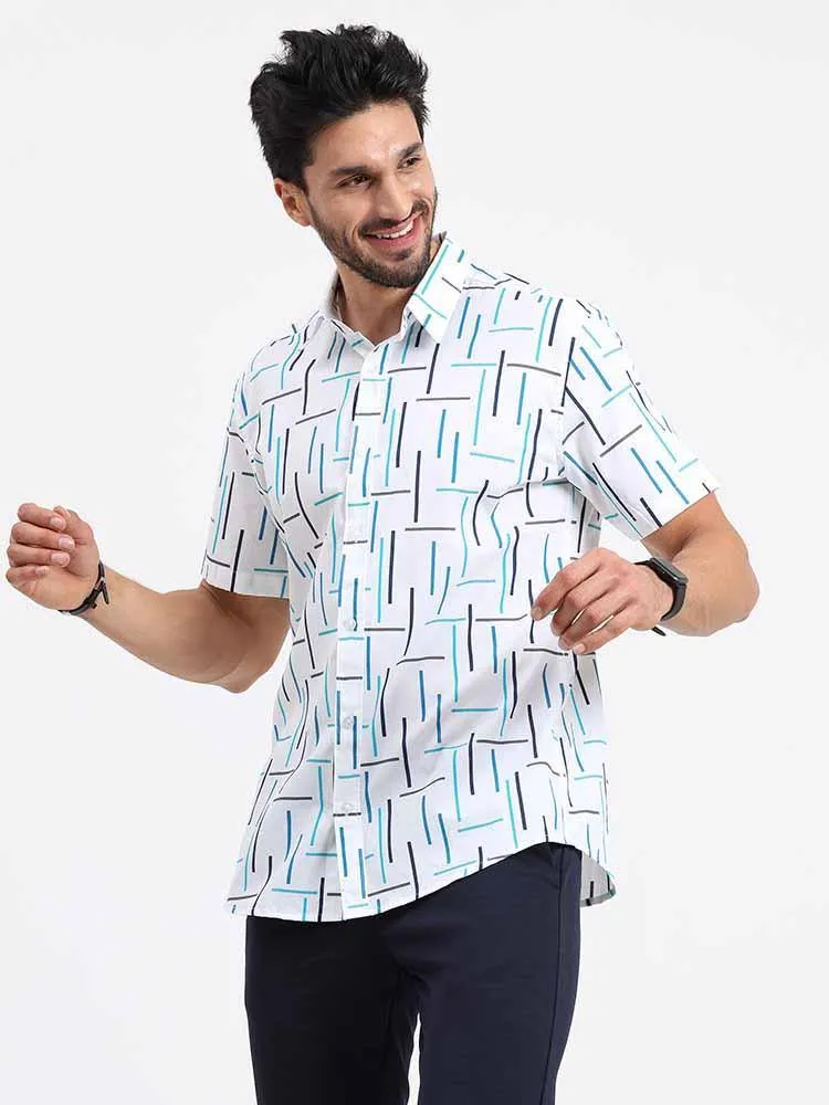 Green Geometric Printed Half Sleeve Shirt