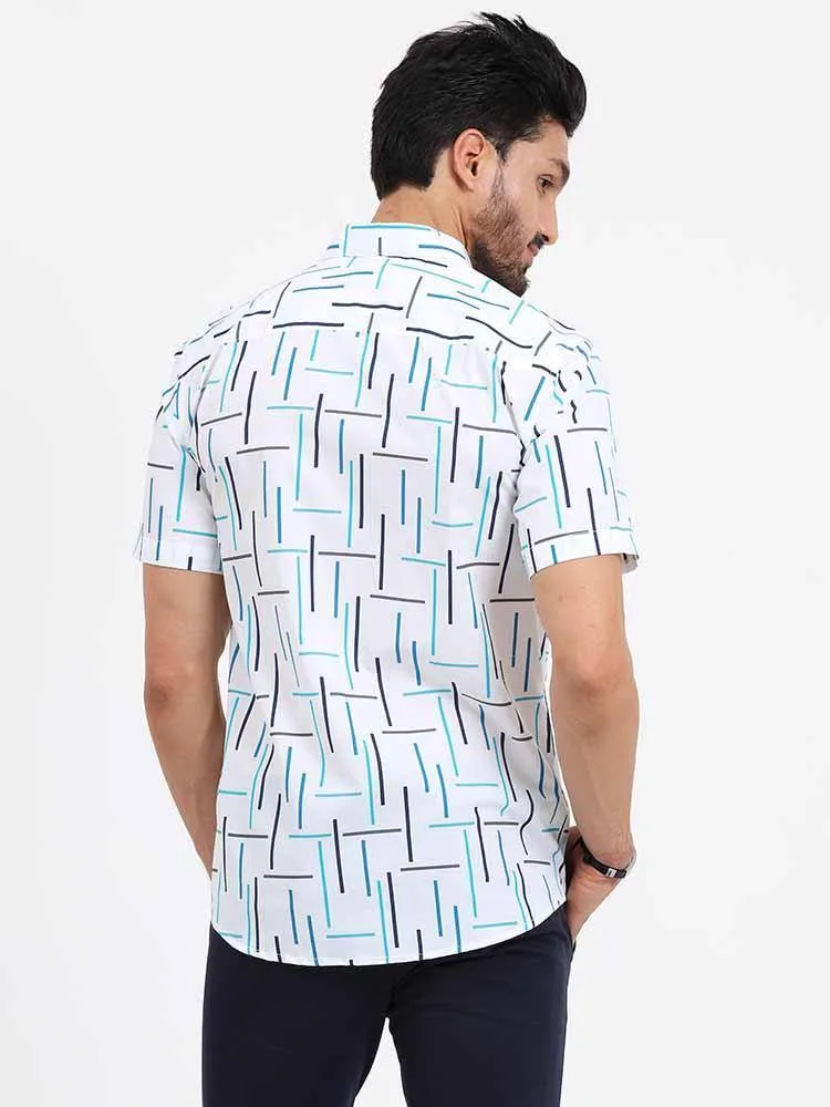 Green Geometric Printed Half Sleeve Shirt