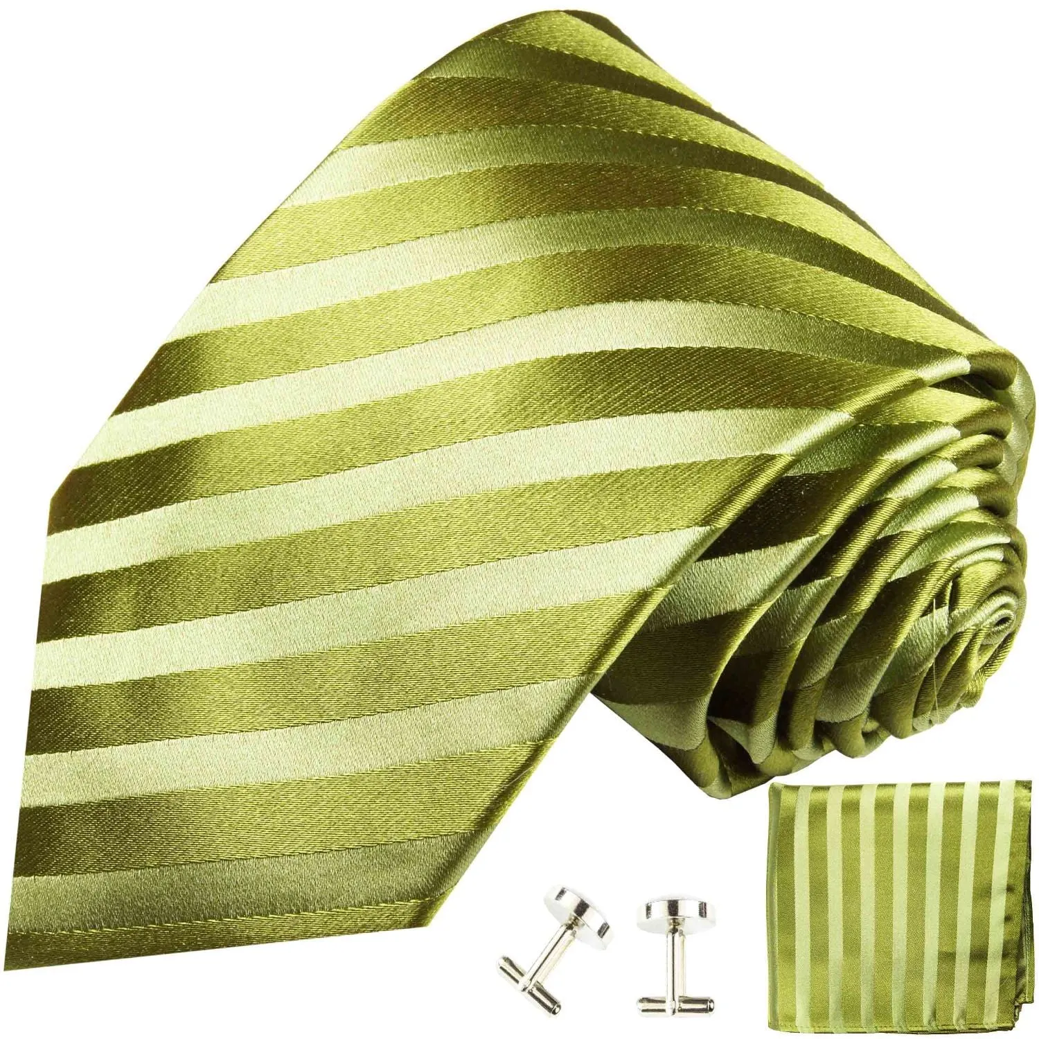 Green Striped Silk Tie and Accessories