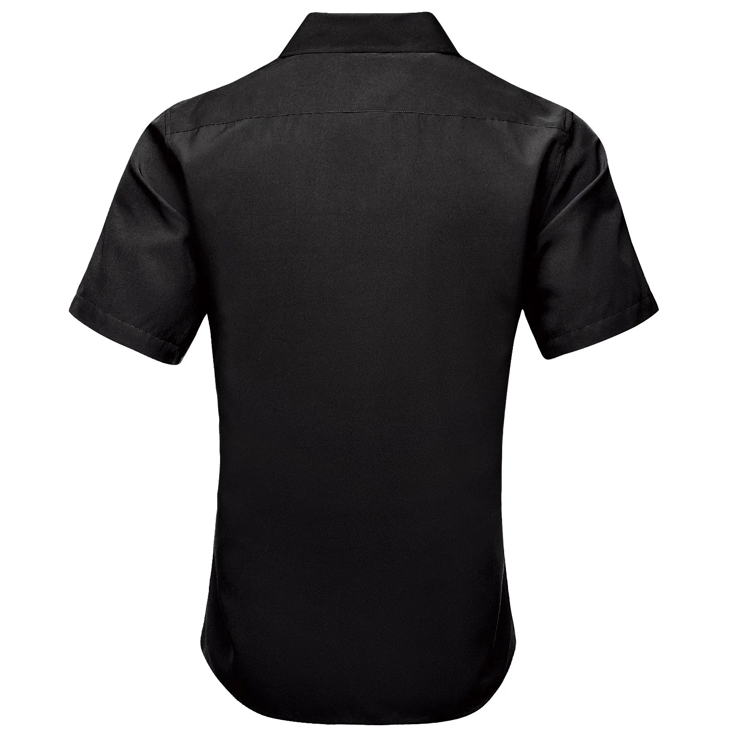 Hi-Tie Black Solid with Green Collar Silk Men's Short Sleeve Shirt