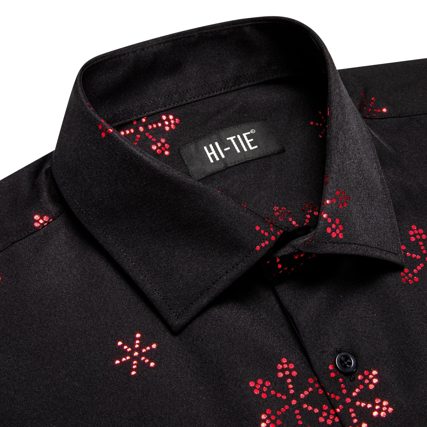 Hi-Tie Black Windsor Collar Red Snowflake Men's Dinner Shirt Christmas