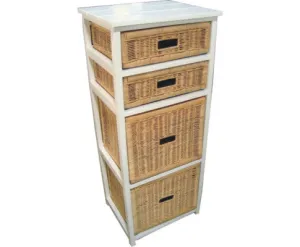 Hyssop Tallboy 4 Chest of Drawers Cane Bedroom Kitchen Bathroom Storage Shelf