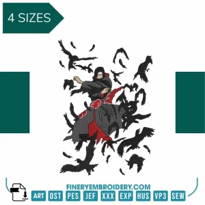 Itachi Naruto with birds - Animé  - Embroidery Design