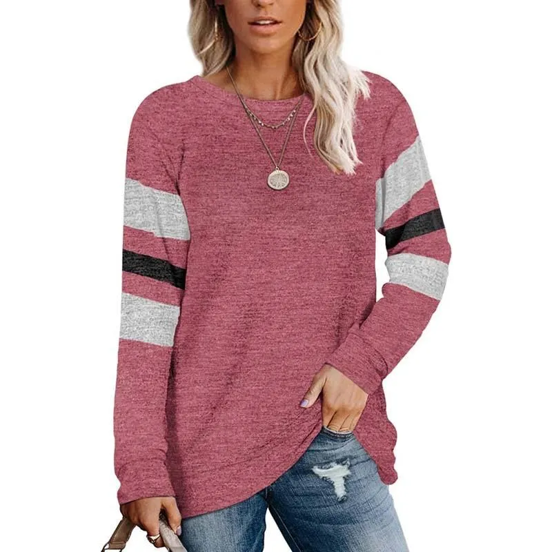 Ladies long sleeve stitching round neck casual printed t-Shirt top