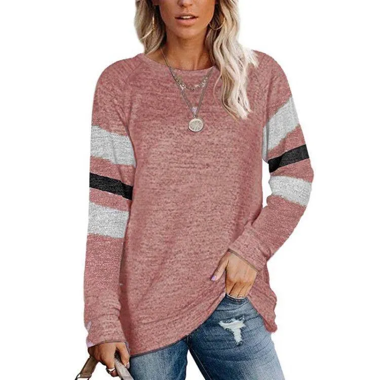 Ladies long sleeve stitching round neck casual printed t-Shirt top