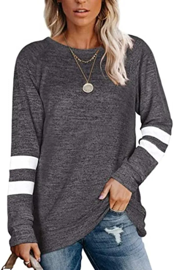 Ladies long sleeve stitching round neck casual printed t-Shirt top