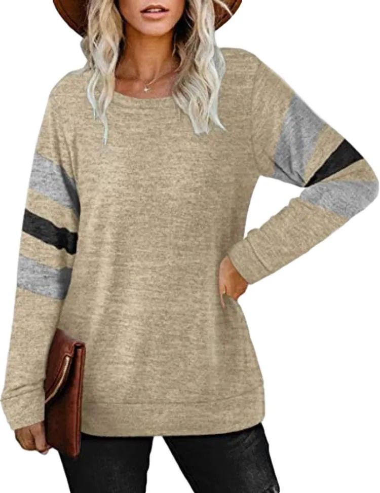 Ladies long sleeve stitching round neck casual printed t-Shirt top