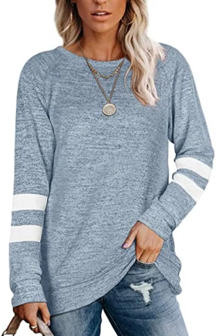 Ladies long sleeve stitching round neck casual printed t-Shirt top