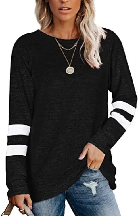 Ladies long sleeve stitching round neck casual printed t-Shirt top