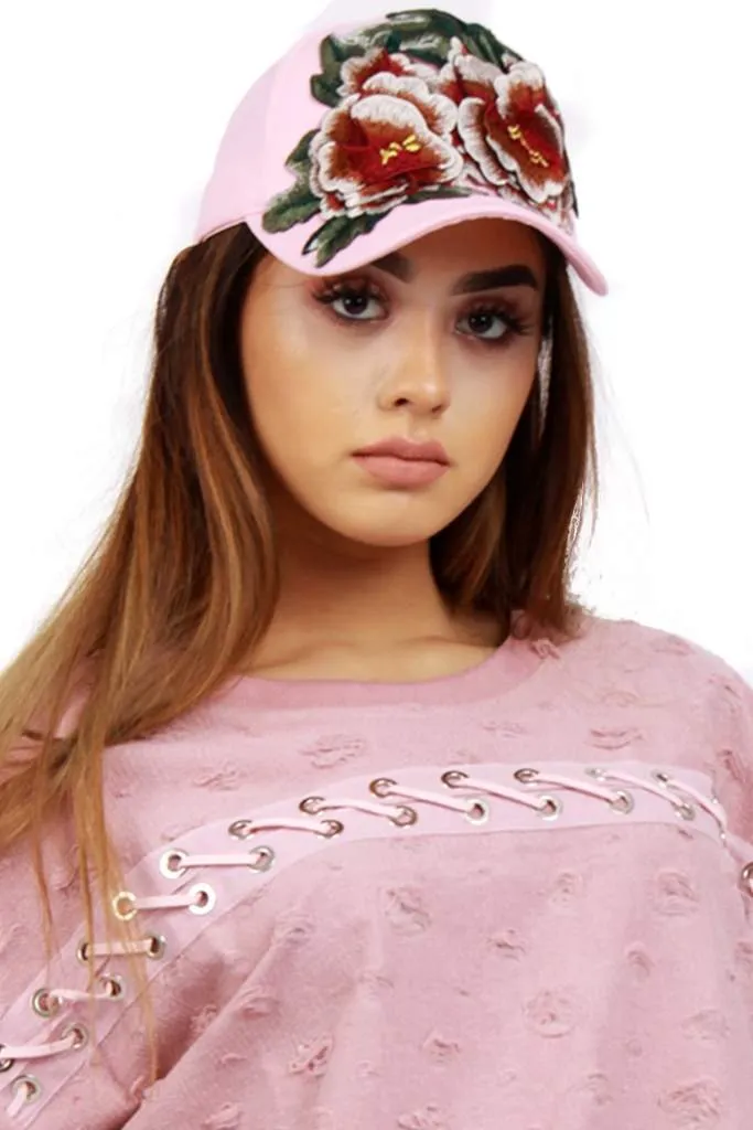 Large Flower Embroidered Baseball Cap