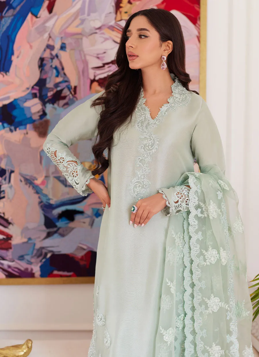 Liara Pistachio Embroidered Raw Silk Shirt With Dupatta