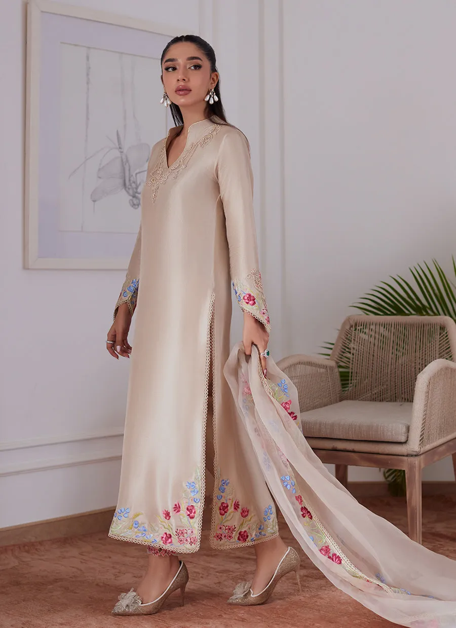 Liara Sand Embroidered Raw Silk Shirt And Dupatta