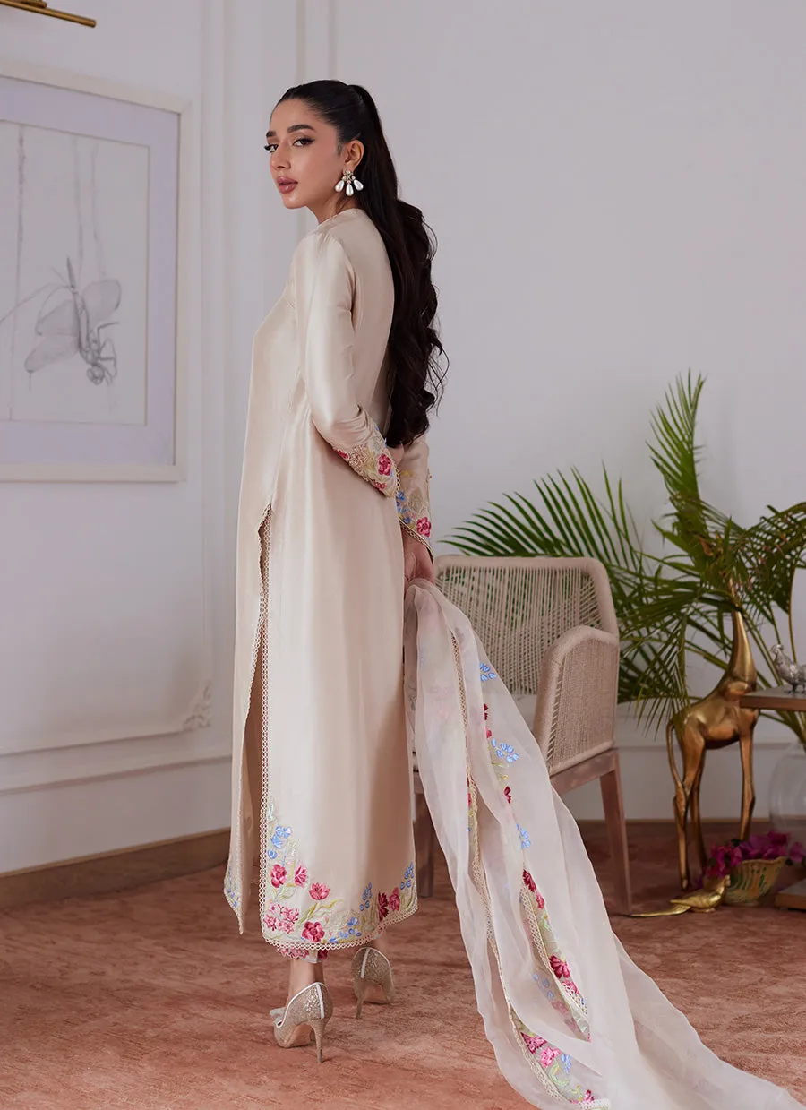 Liara Sand Embroidered Raw Silk Shirt And Dupatta