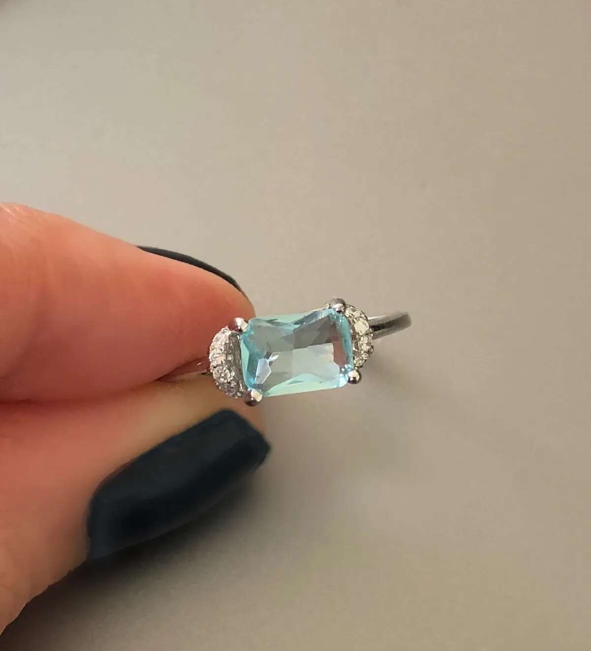 Light Blue Princess Cut Stone ring