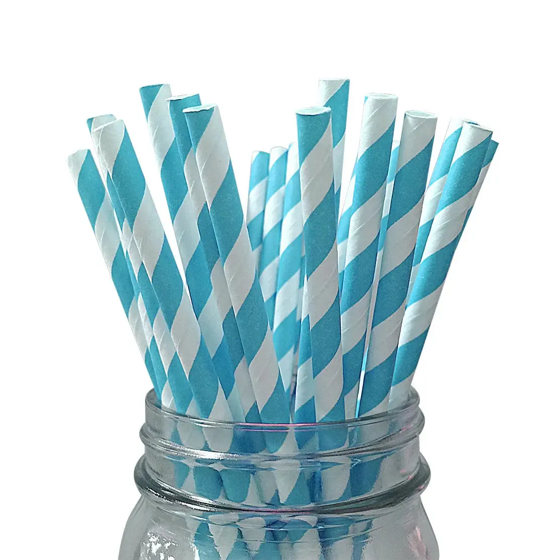 Light Blue Stripe Paper Straws - 24 Pkt