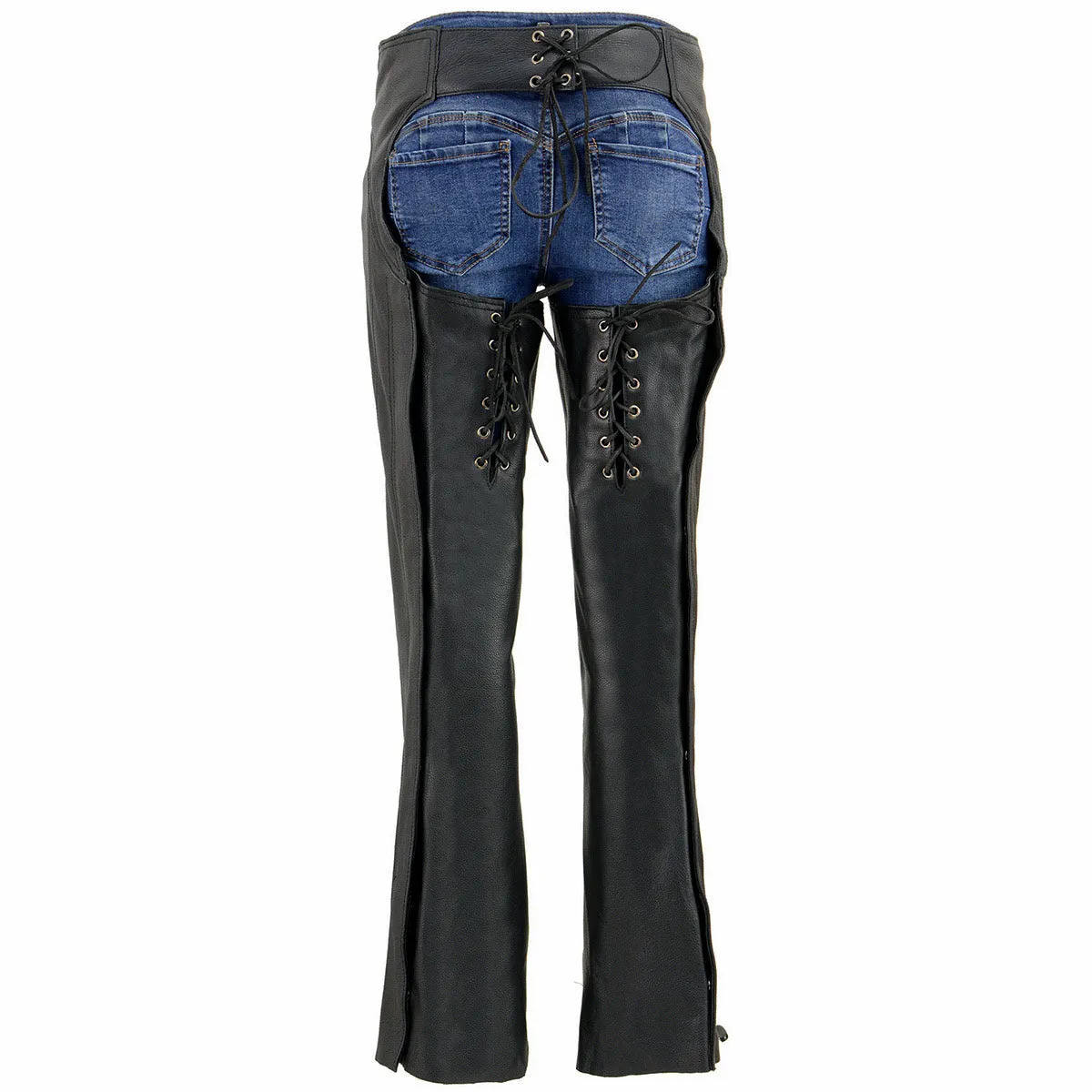 Milwaukee Leather Chaps for Women Black Low-Rise Waist- Double Buckle Reflective Embroidery Motorcycle Chap- ML1187