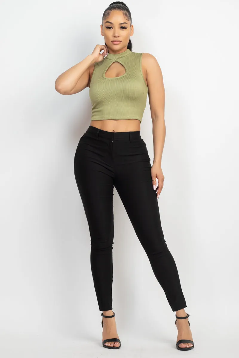 Mock Keyhole-front Crop Top - 4 colors - Ships from The US