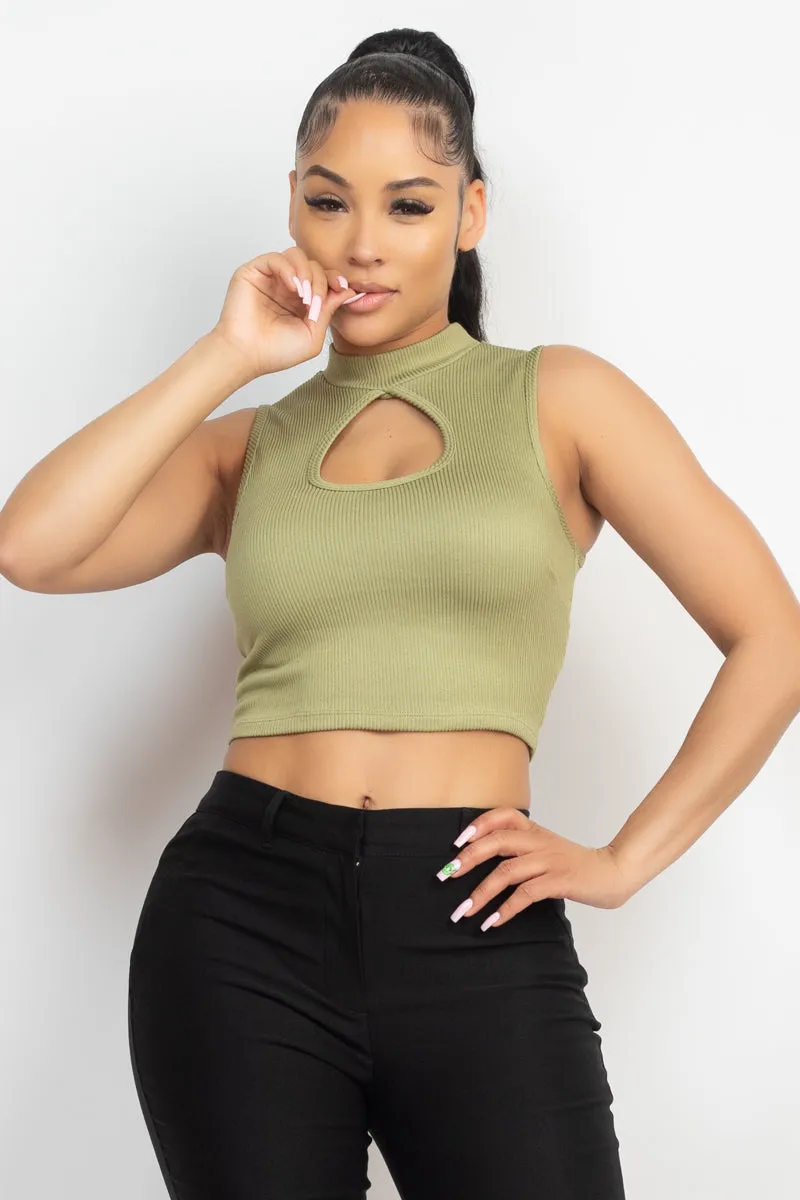 Mock Keyhole-front Crop Top - 4 colors - Ships from The US