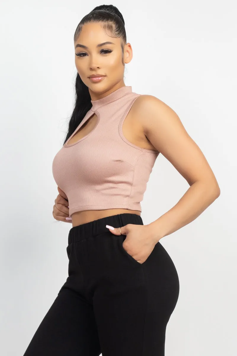 Mock Keyhole-front Crop Top - 4 colors - Ships from The US